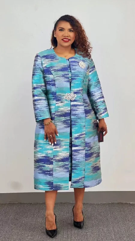 Elegant Blue Shades Long Jacket Dress for Weddings Zippered Jacket Buttoned Jacket Snapped Jacket