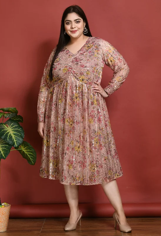Plus Size Plus Size Pink Sequin Party Dress Tunics Prom sequined