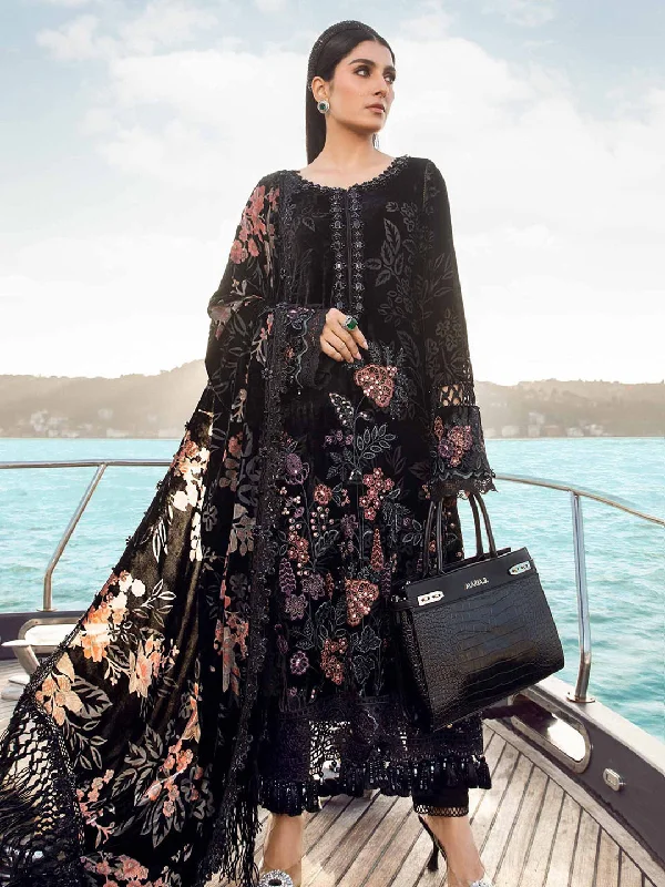 Black Classy Designer Semi-Stitched Pant Suit With Embroidery Work Trendy Tapered Pants