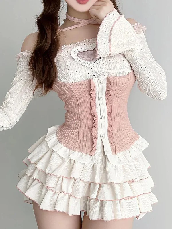 Coquette Top & Mini Skirt Two Piece Set a-line skirt cut