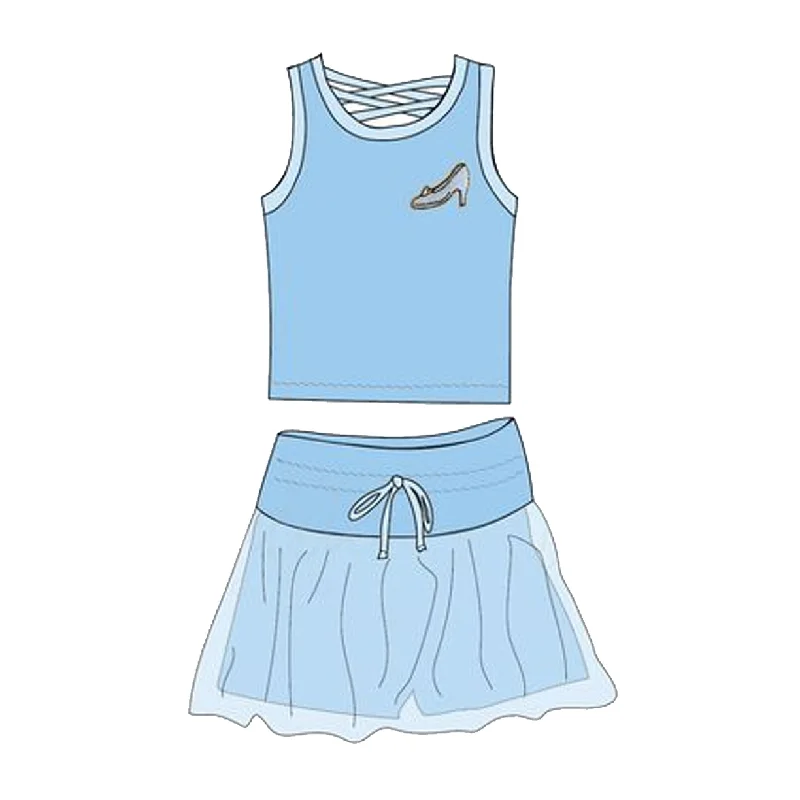 Preorder GSD2063 Blue High-heeled shoes Milk silk sleeveless top skirts shorts Girls Boutique Summer clothes  202502 cashmere skirt fine