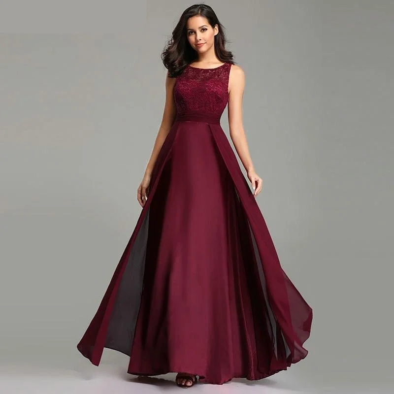 Gorgeous Formal Round Neck Lace Long Party Dress Tunics Luxurious premium