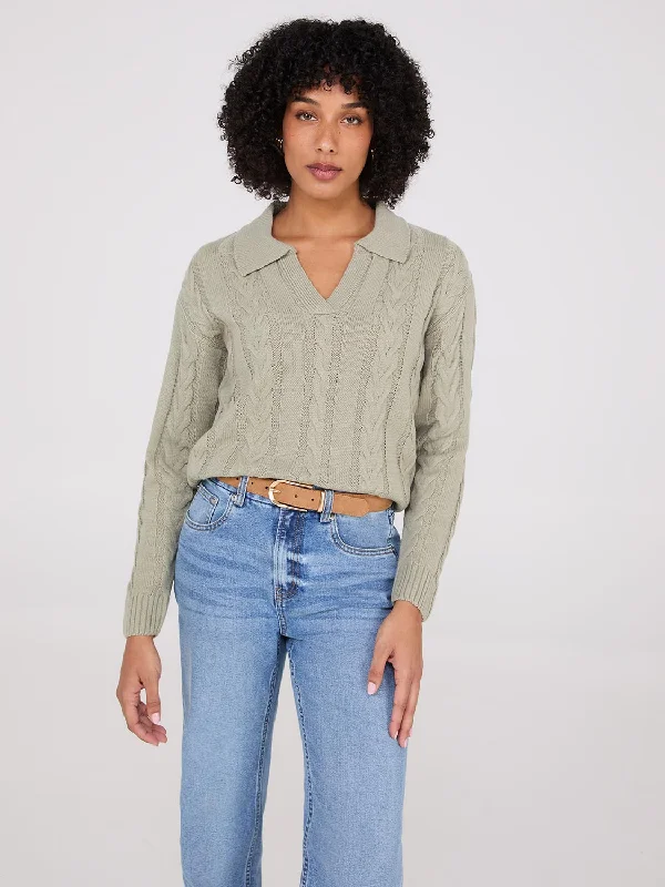 Multi-Cable Johnny Collar Sweater Boat Neck Shawl Collar Notched Collar