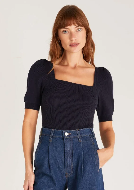 short sleeve square neck sweater Graphic Sweater Embroidered Appliqued
