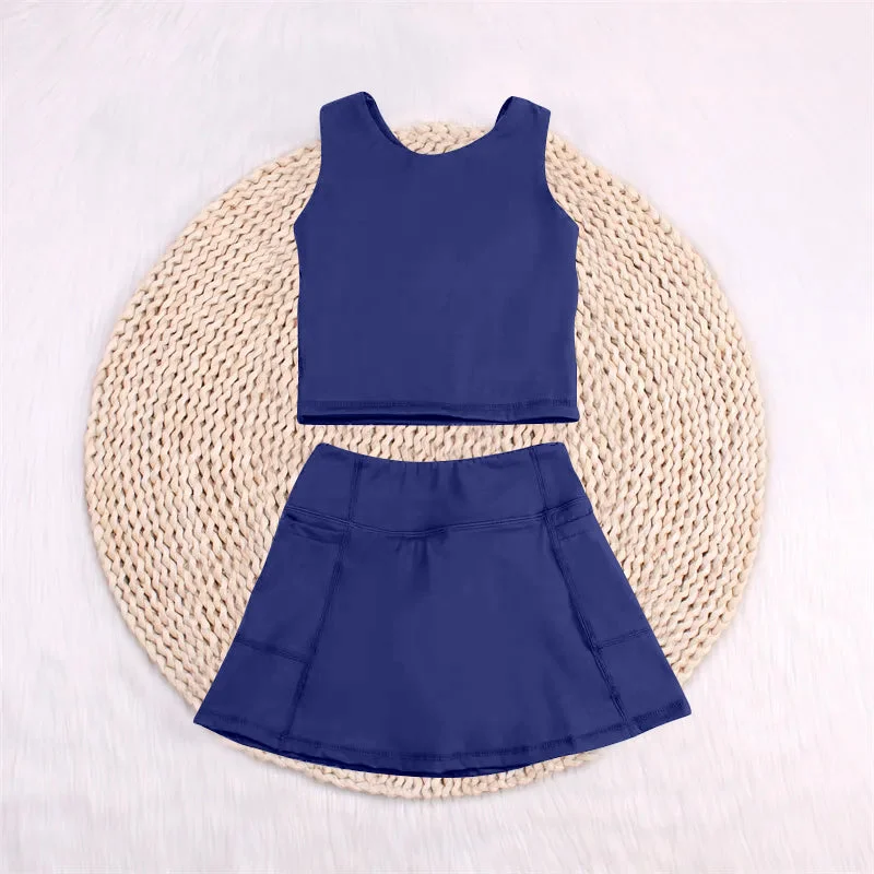 Preorder GSD1987 Yoga Outfit Baby Girls Sports clothes Navy Blue Sleeveless top skirts shorts Girls Boutique Summer clothes  202502 vintage skirt charm
