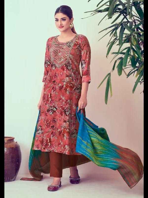 Brown Designer Readymade Pant Suit With Printed Embroidery Work Elegant Trouser Pants