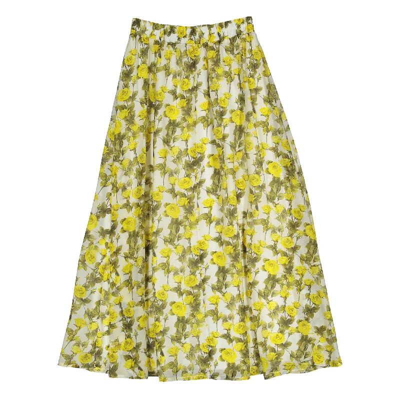 Ava and Lu Yellow Rose Maxi Skirt velvet skirt plush
