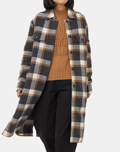 Heavy Weight Flannel Long Jacket - Camel/Modern Plaid Hoodie Zip-Up Jacket Button-Up Jacket