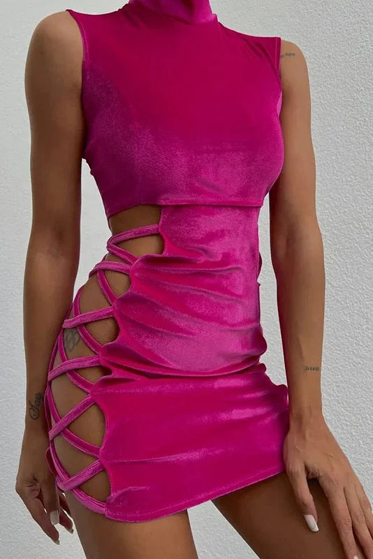 Sexy Mini Fuchsia Cut Out Party Dress Tunics New arrival