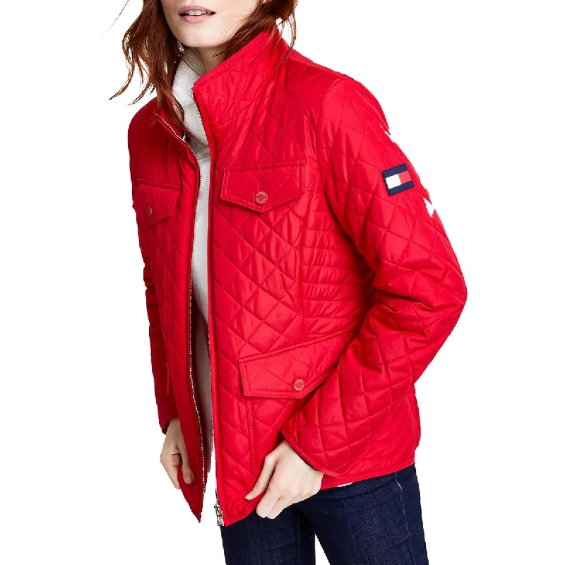 Tommy Hilfiger Womens Insulated Quilted Puffer Jacket Knit Fabric Woven Fabric Fleece Fabric