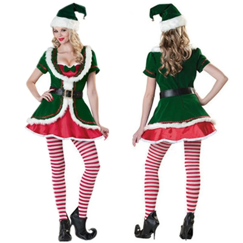 Lady Velvet Christmas Dress Sexy Christmas Tree Clothing Santa Claus Costume Green Elf Xmas Party Dress Tunics Designer luxury