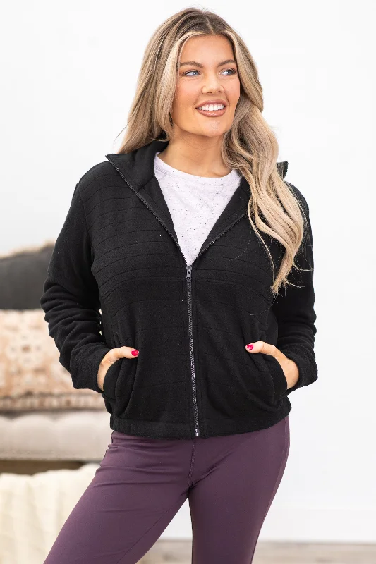 Black Stripe Jacquard Fleece Zip Up Jacket Herringbone Jacket Houndstooth Jacket Plaid Jacket