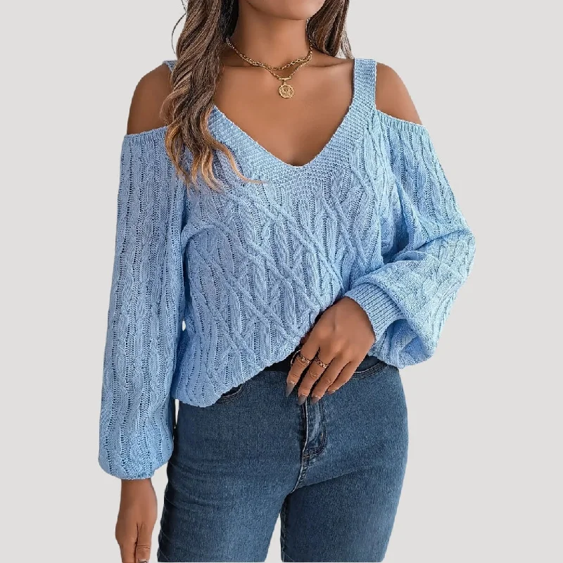 Cold shoulder cable knit sweater Sequined Glittery Shiny