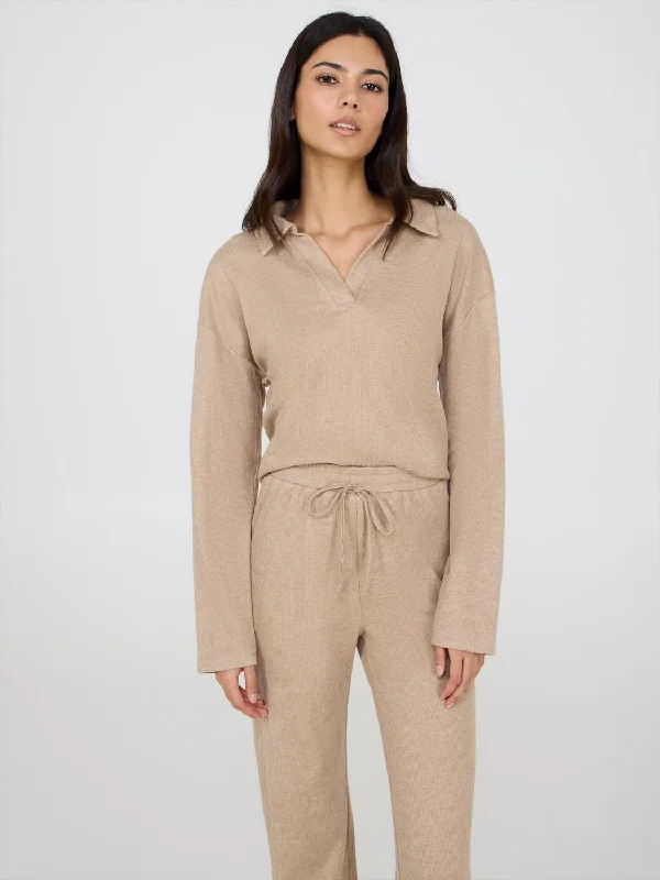 Melange Ribbed Johnny Collar Sweater Lightweight Heavyweight Midweight