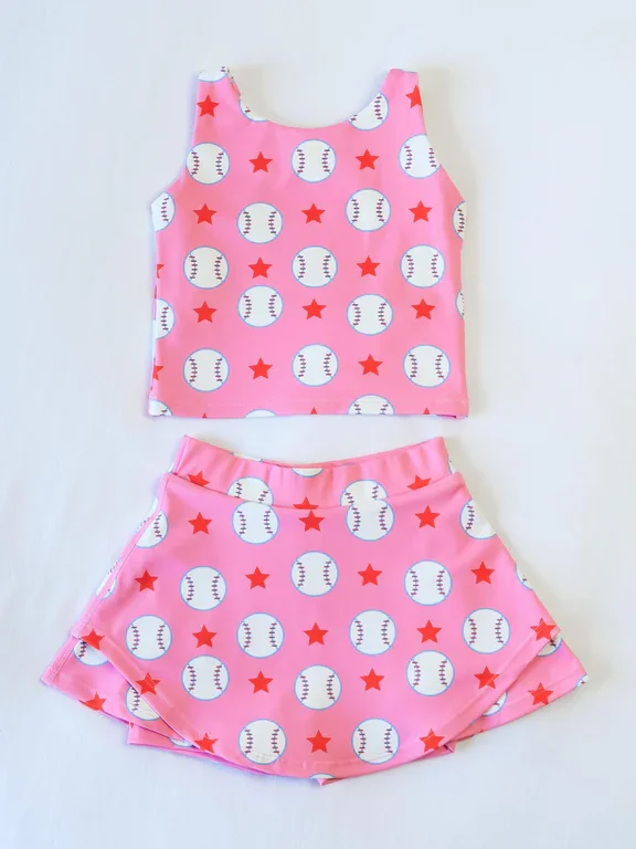 Preorder GSD2041 Yoga Outfit Baby Girls clothes Hot Pink baseball sleeveless top skirts shorts Girls Boutique Summer clothes  202502 corduroy skirt comfortable