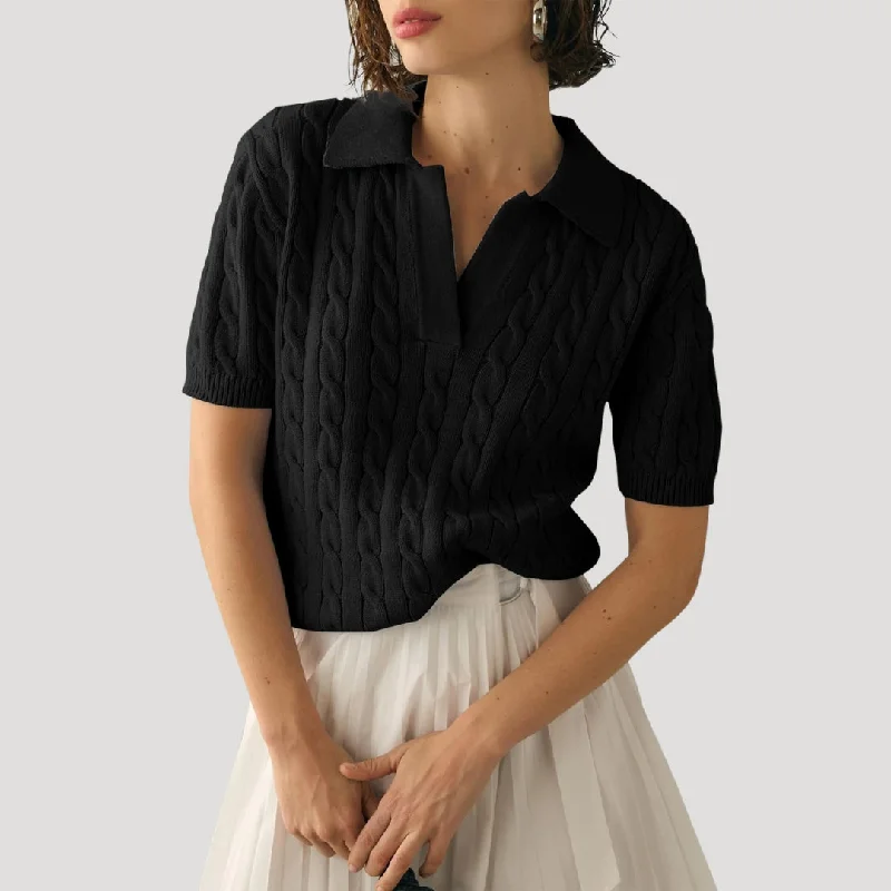 Cable knit polo short sleeve sweater High Neck Crew Neck V-Neck