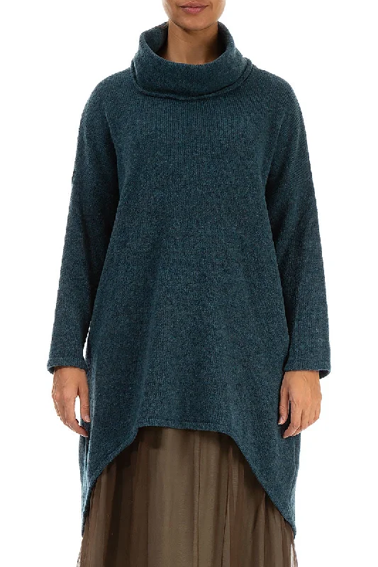 Turtleneck Teal Wool Sweater Fleece Sweater Nylon Polyester
