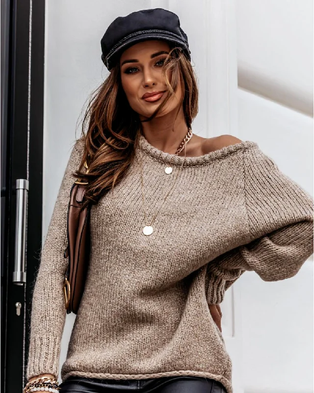 DressBetty - Oversized O-Neck Warm Sweater Houndstooth Herringbone Solid