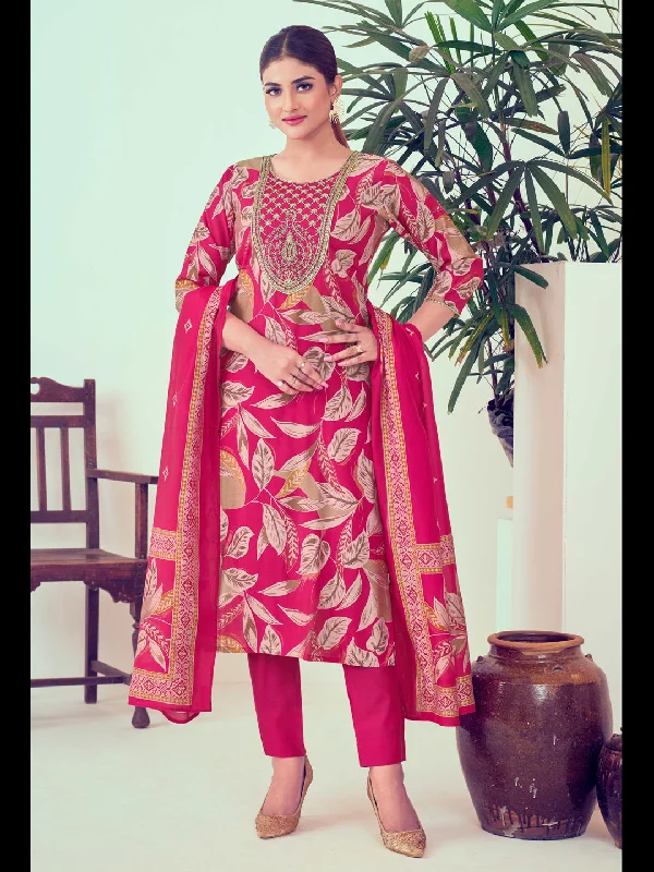 Pink Designer Readymade Pant Suit With Printed Embroidery Work Warm Wool Trousers