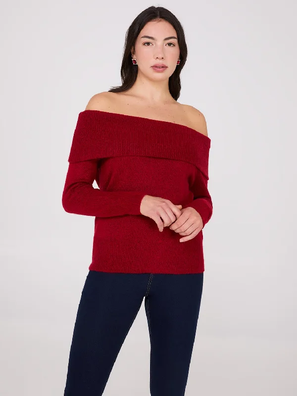 Off-The-Shoulder Sweater Glossy Satin Silk