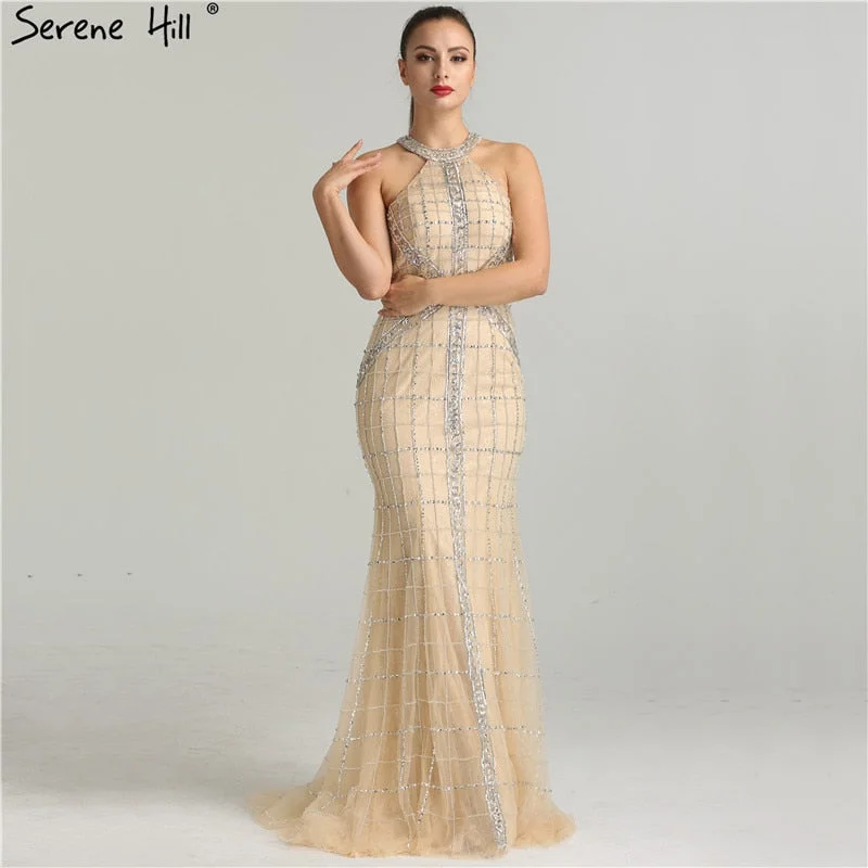 On Sale No Return No Refund Sale  Newest  Fashion Sexy Mermaid Evening Dresses  Halter Beading Luxury  Elegant  Evening Party Dress Real Photo LA6124 Tunics Distressed trendy