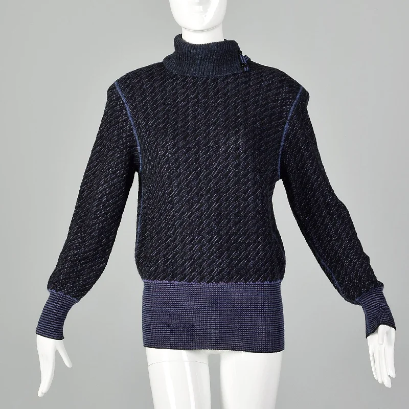 Small Emanuel Ungaro Parallele 1980s Purple Striped Black Turtleneck Sweater Terry Blend Velvet Blend Canvas Blend