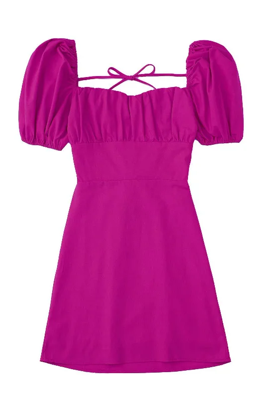 Sexy Fuchsia Backless Mini Party Dress Tunics Spring floral