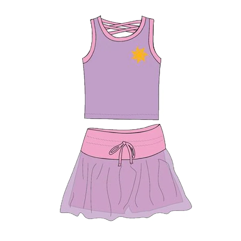 Preorder GSD2068 Purple pink sunny Milk silk sleeveless top skirts shorts Girls Boutique Summer clothes  202502 denim skirt classic