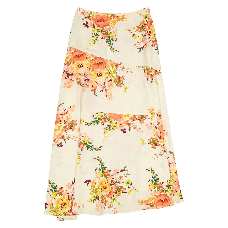 Ava and Lu Coral Flowers Maxi Skirt satin skirt smooth