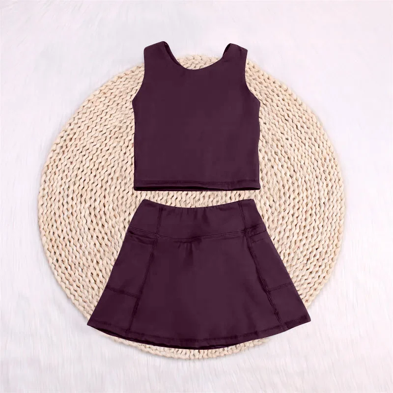 Preorder GSD1981 Yoga Outfit Baby Girls Sports clothes Russet Sleeveless top skirts shorts Girls Boutique Summer clothes  202502 lace skirt intricate