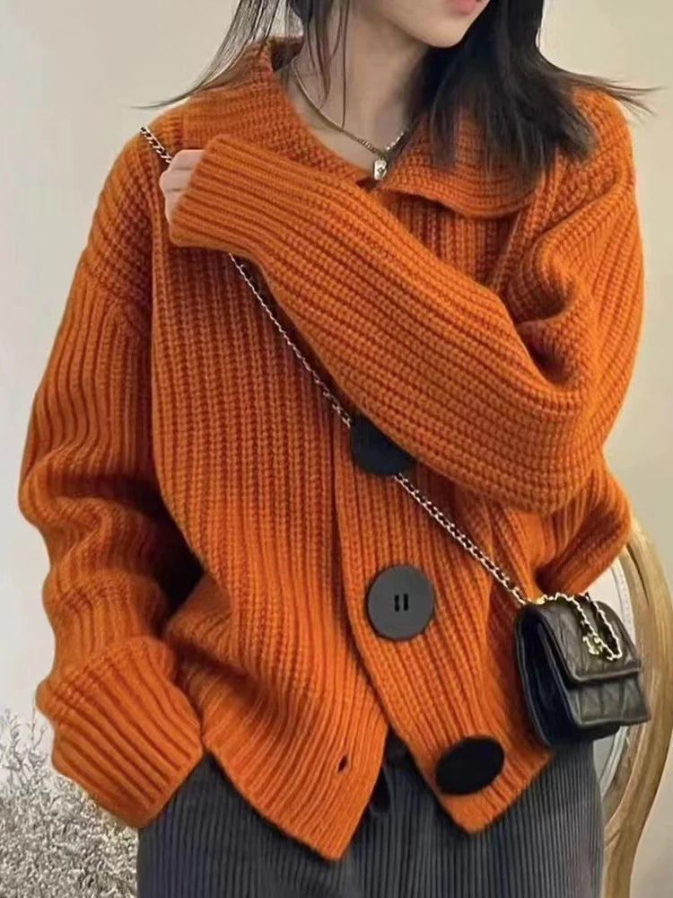 Loose Thick Large Button Knitted Autumn Winter Long Sweater Beaded Sweater Sequined Faux Fur