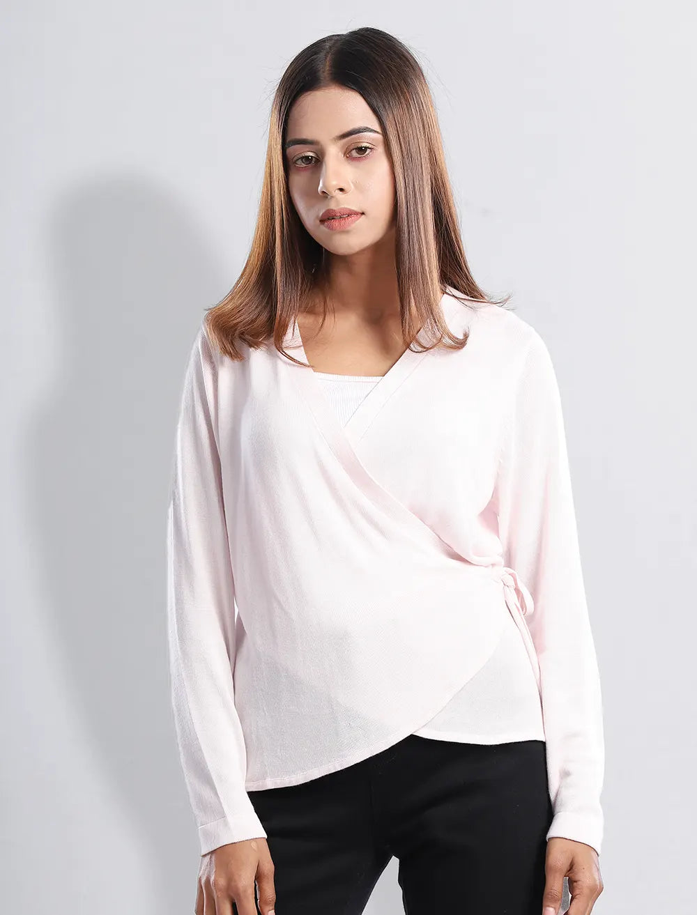 Draped Sweater Solid Print Embellished