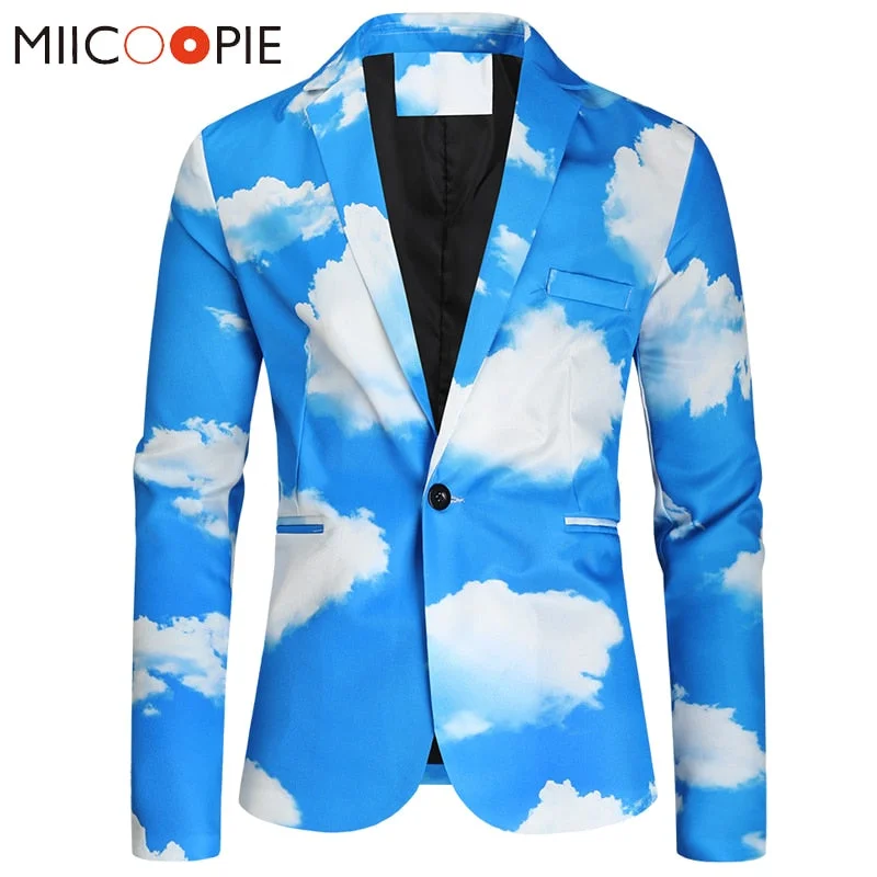 Mens Suit Jackets Sky Clouds 3D Printed Blasers Hombre 2021 Casual Business Party Wedding Dress Party Coat Men Blazer Homme 4XL Rayon Fabric Velvet Fabric Corduroy Fabric