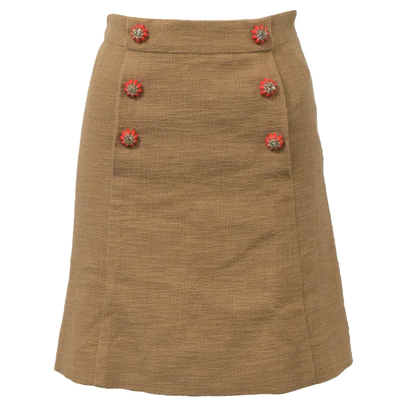 Dolce and Gabbana Embellished Buttons Mini A-Line Skirt in Brown Wool denim skirt trendy