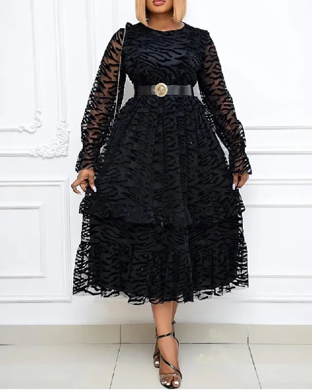 Plus Size Elegant Retro A Line  Long Sleeve Party Dress CODE: KAR1066 Boat Neckline Classic