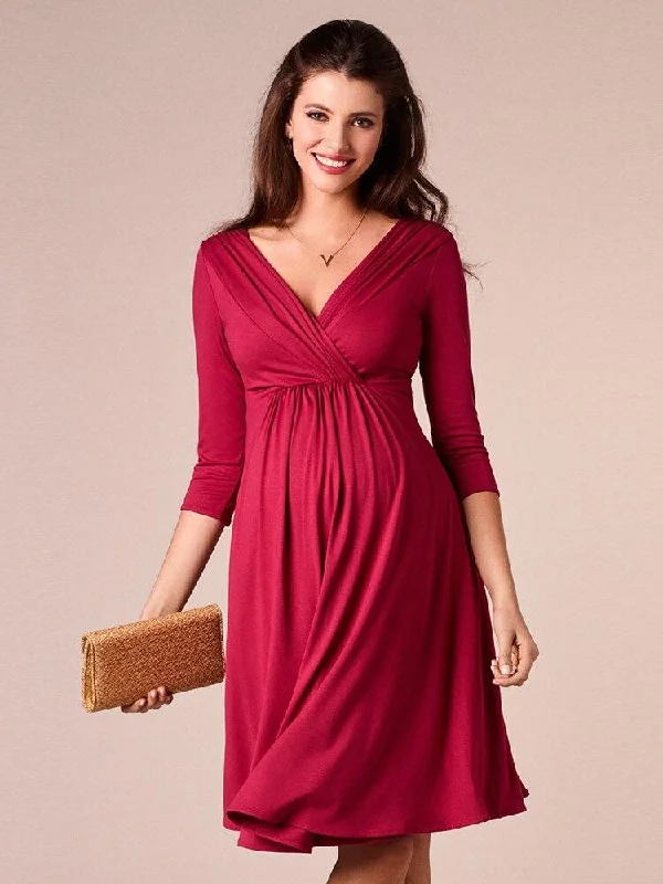 Deep V-neck Pregnant Woman Evening Dress knitting A-Line Party Dress Tea-Length Simple Formal Dress Half-Sleeve Cotton Prom Chiffon Maxi Beach