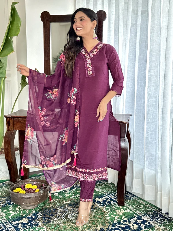 Burgundy Designer Party Wear Readymade Pant Suit With Printed Embroidery Work Casual Wide Pants