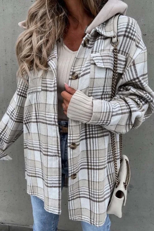 WOMEN THICK PLAID HOODED JACKET SHIRTS Denim Jacket Leather Jacket Suede Jacket