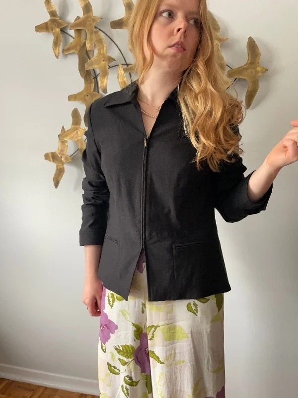 Tribal Black Stretch Collared Jacket - Size 10 Chenille Jacket Brocade Jacket Lace Jacket