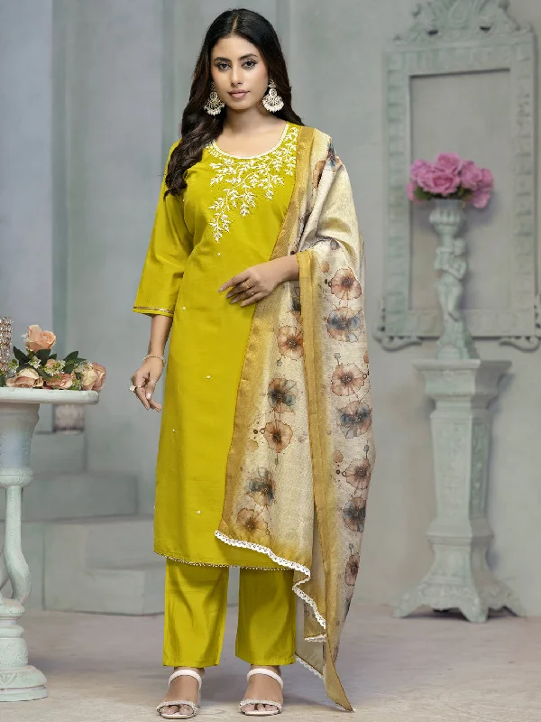 Lemon Designer Readymade Pant Suit With Printed Embroidery Work Fashionable Button-Up Pants