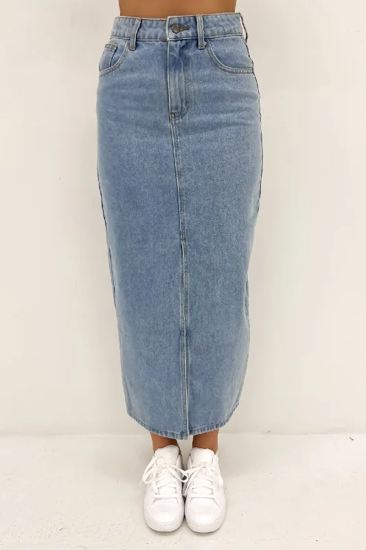 Otis Denim Midi Skirt Light Blue chiffon skirt airy