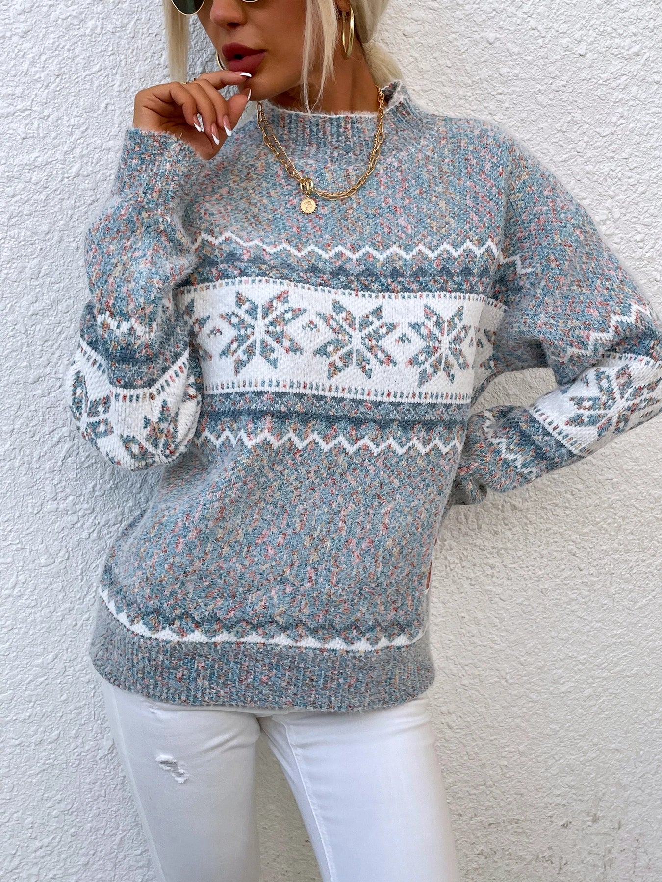 Autumn Winter Warm Festival Deer Jacquard High Knitted Sweater Machine Wash Dry Clean Hand Wash