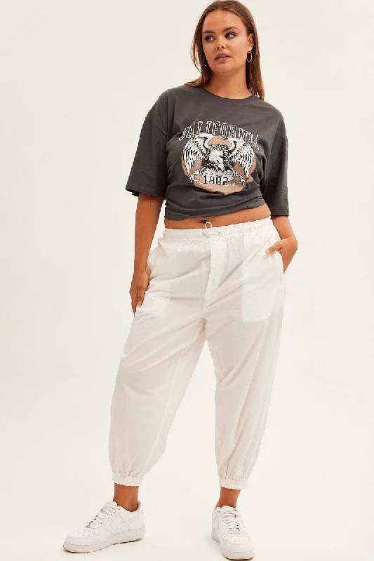 White Parachute Cargo Pants Mid Rise Chic Slim Fit Pants