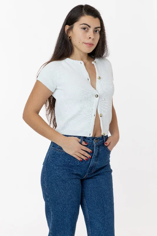 RFK47GD - Cotton Raglan Short Sleeve Cropped Sweater Wool Fabric Cashmere Fabric Tweed Fabric