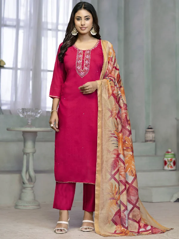Pink Designer Readymade Pant Suit With Printed Embroidery Work Slim-Fit Khaki Pants