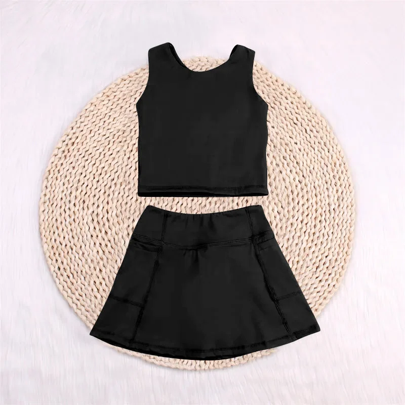 Preorder GSD1982 Yoga Outfit Baby Girls Sports clothes Dark Green Sleeveless top skirts shorts Girls Boutique Summer clothes  202502 cashmere skirt soft