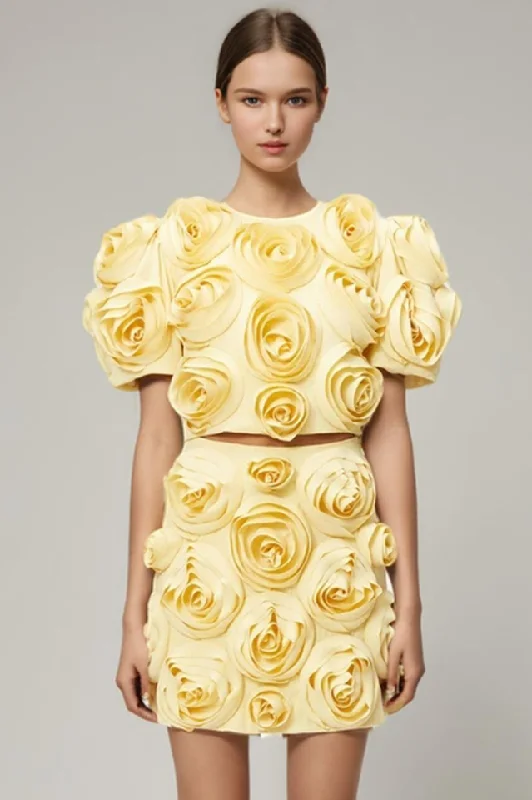 Rose Applique Cropped Top + Skirt Set summer skirt style