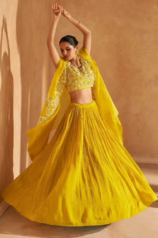 Readymade Chinon Silk Ravishing  Lehenga Choli With Jacket In Yellow Color Nylon Fabric Polyester Fabric Spandex Fabric