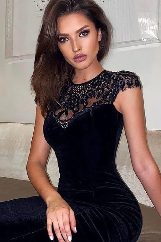 Sexy Black Cap Sleeve Cocktail Party Dresses Off-the-shoulder Bohemian Festive
