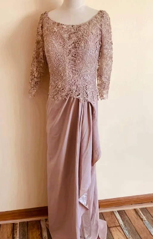 lace and satin party dress,bateau formal dress,Back zipper,Wedding Mother's Dress Tunics Party sparkling
